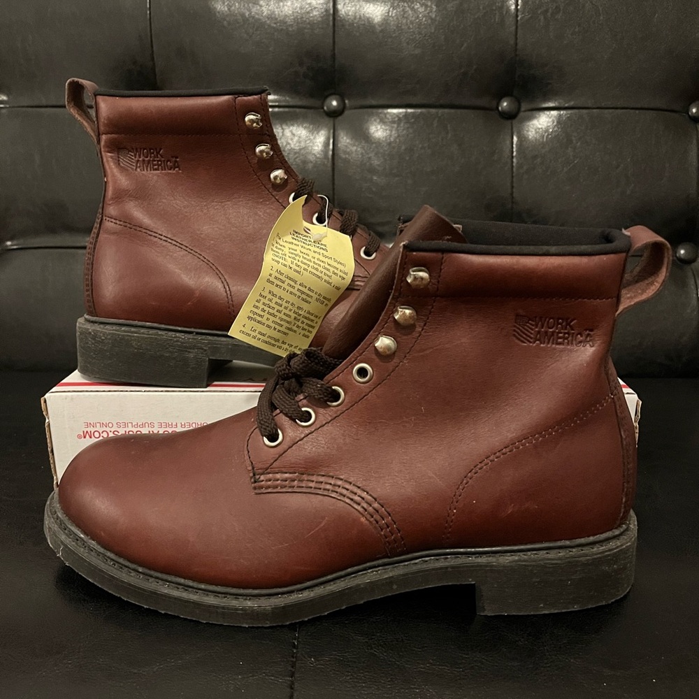 Work‎ America Brown Leather Work Boots 8.5D NWT